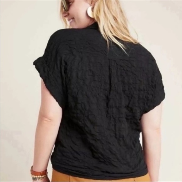 Anthropologie Cloth And Stone Black Liya Tie Front Crinkled Woven Top size XS - Picture 2 of 8